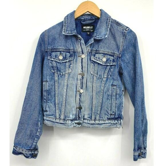 William Rast Womens Jean Jacket Blue Buttons Pockets Collared Cotton Juniors M - Picture 1 of 6